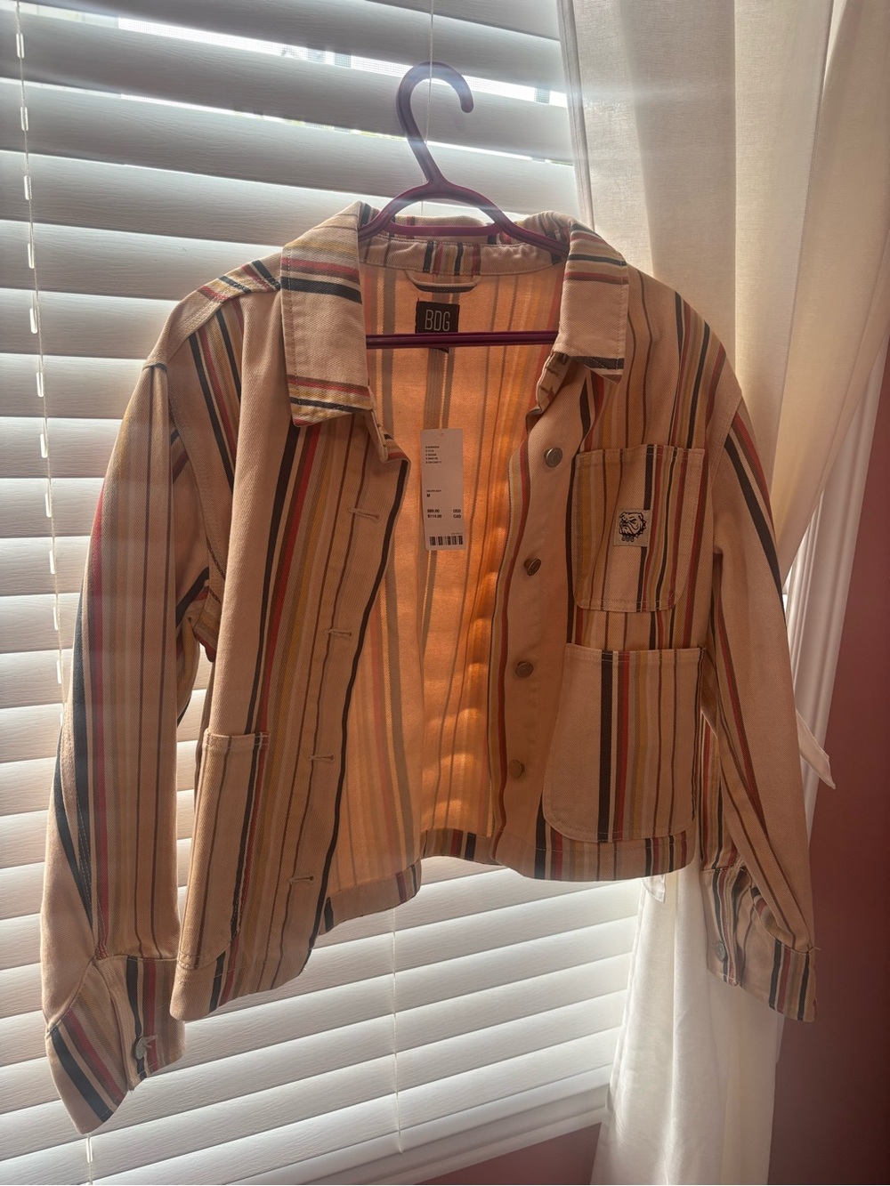 Urban Outfitters Striped Multi-Color Cropped Jean Jacket